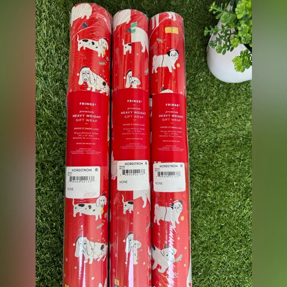 FRINGE heavy weight Christmas Gift Wrap Paper Roll Lot of 3 New puppy dog design